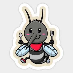 Cute Mosquito Holding Spoon And Fork Cartoon Sticker